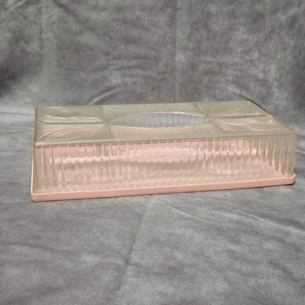 Vintage Tissue Box Cover Pink Clear Plastic‎ Lucite Starburst
